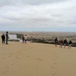 Eine Reisegruppe überblickt den Kunene-Fluss von einem Aussichtspunkt nahe der Skeleton Coast.
