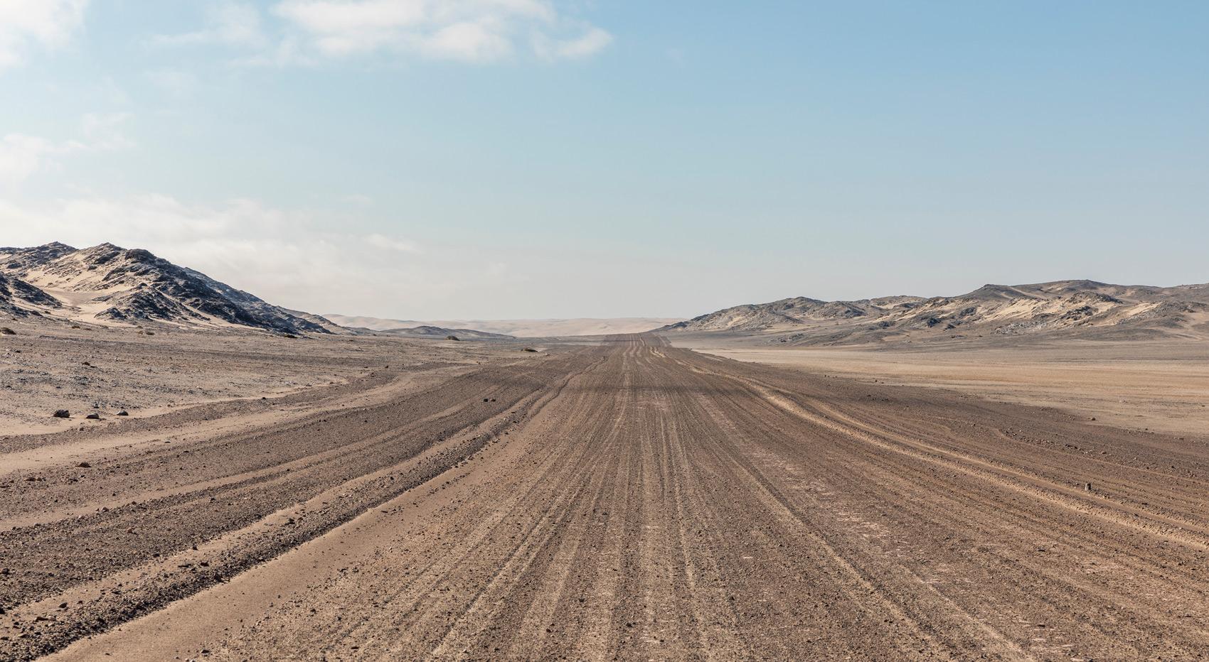A road along the Skeleton Coast in Namibia. 